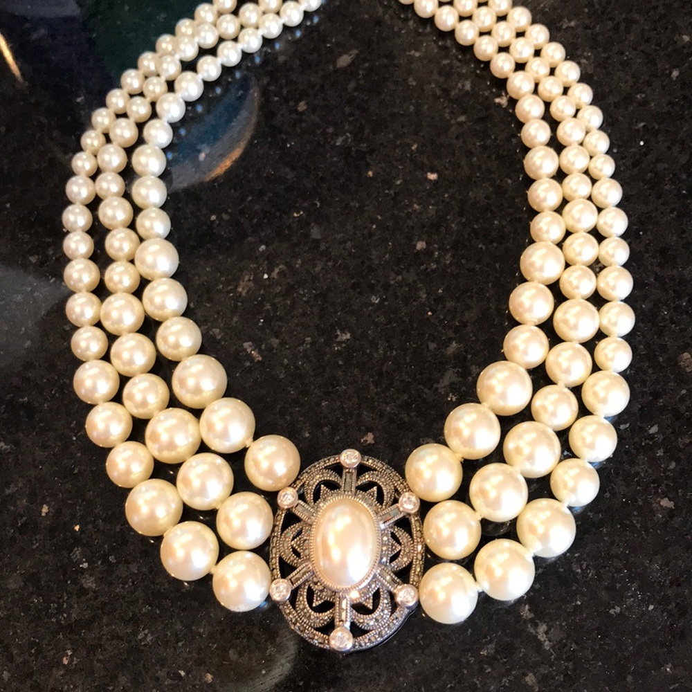 Judith Jack pearl and marcasite necklace